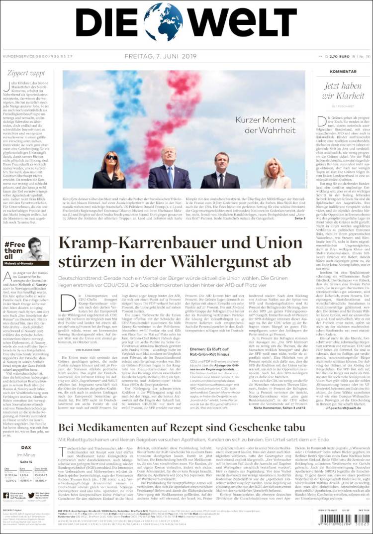 Portada de Die Welt (Allemagne)