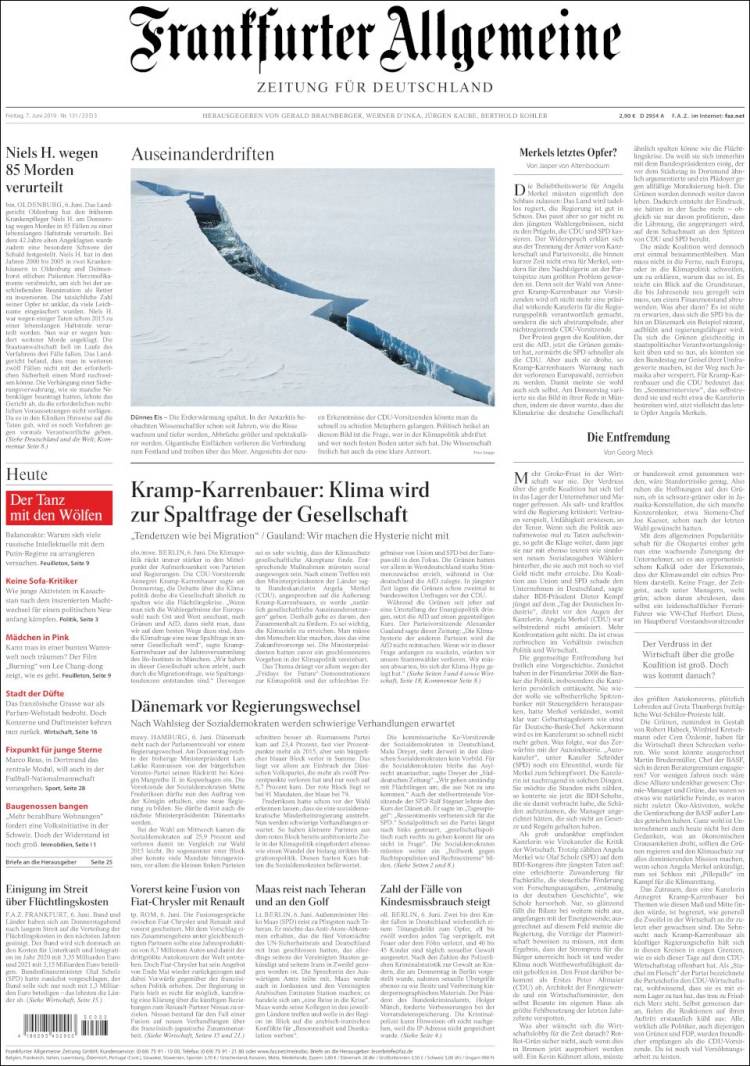Portada de Frankfurter Allgemeine (Allemagne)