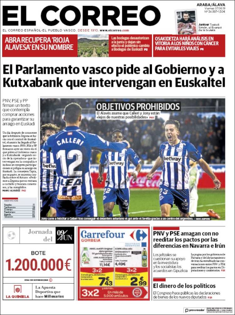Portada de El Correo - Álava (España)