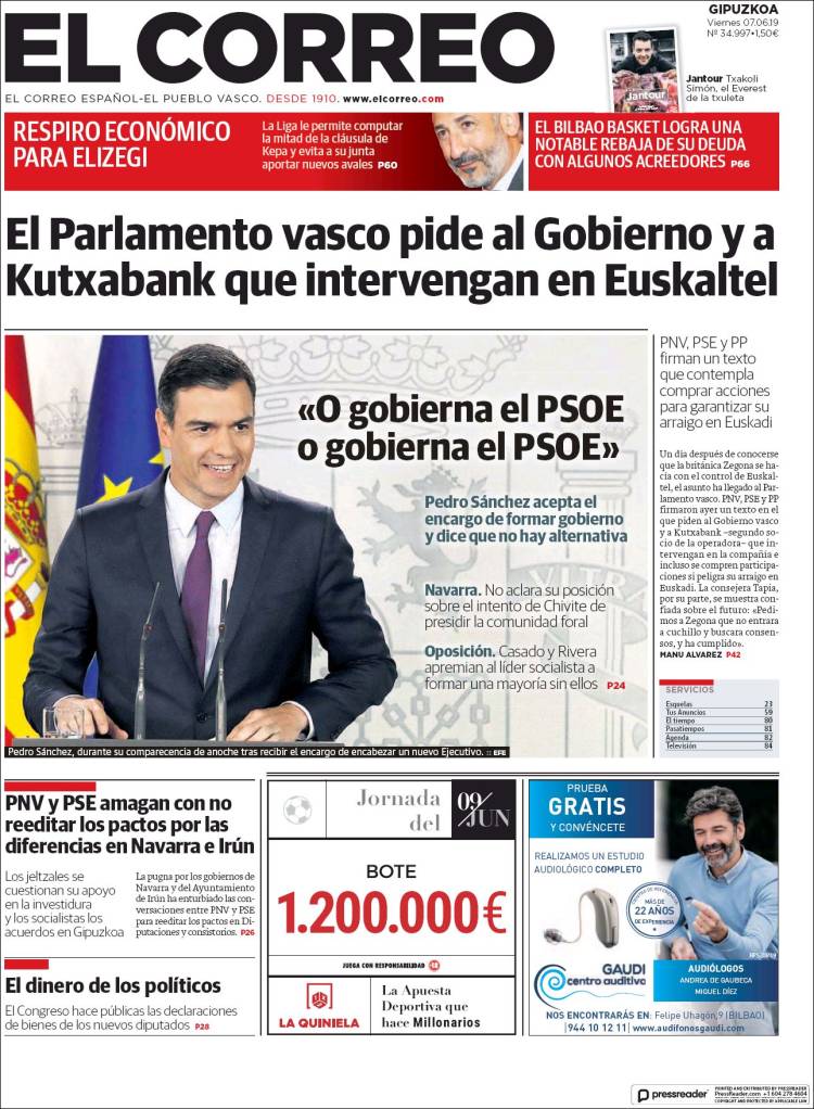Portada de El Correo - Guipuzcoa (España)
