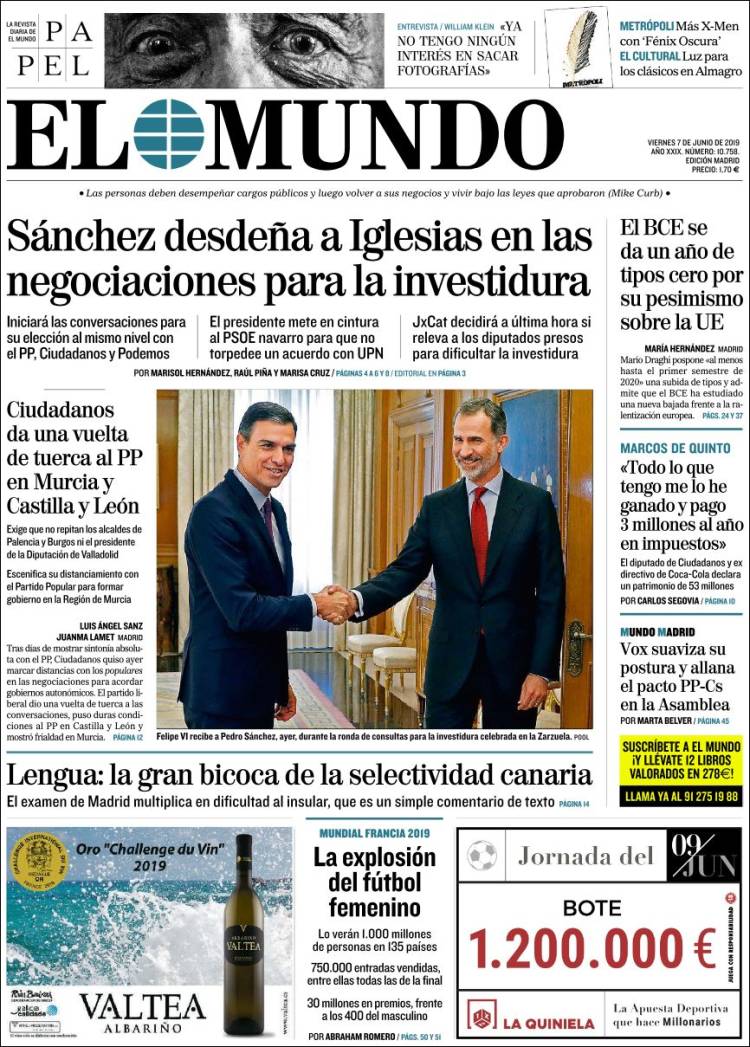 Portada de El Mundo (España)