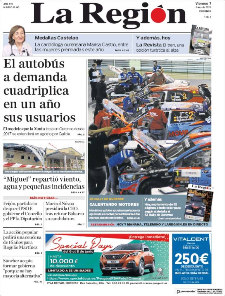 Portada de La Región de Ourense (España)