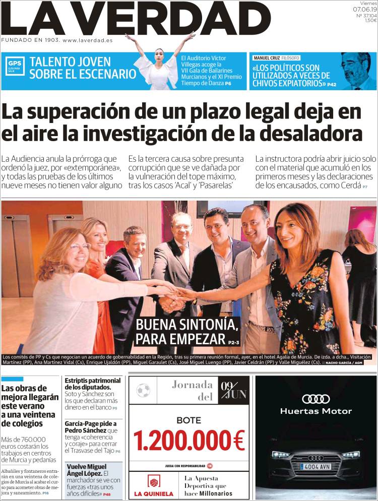 Portada de La Verdad de Murcia (España)
