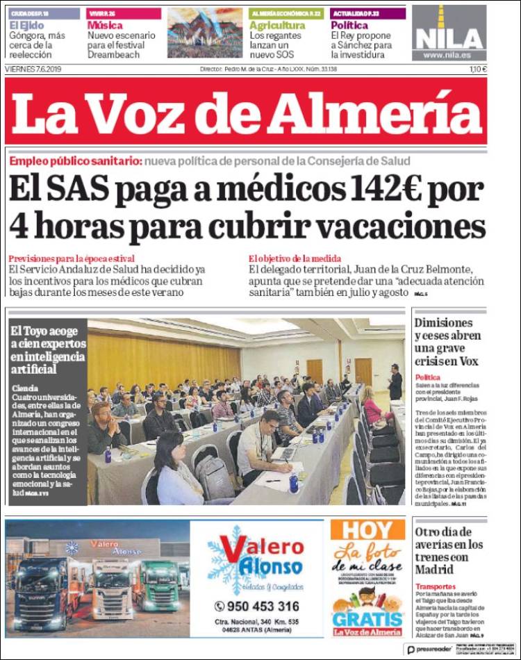 Portada de La Voz de Almería (España)