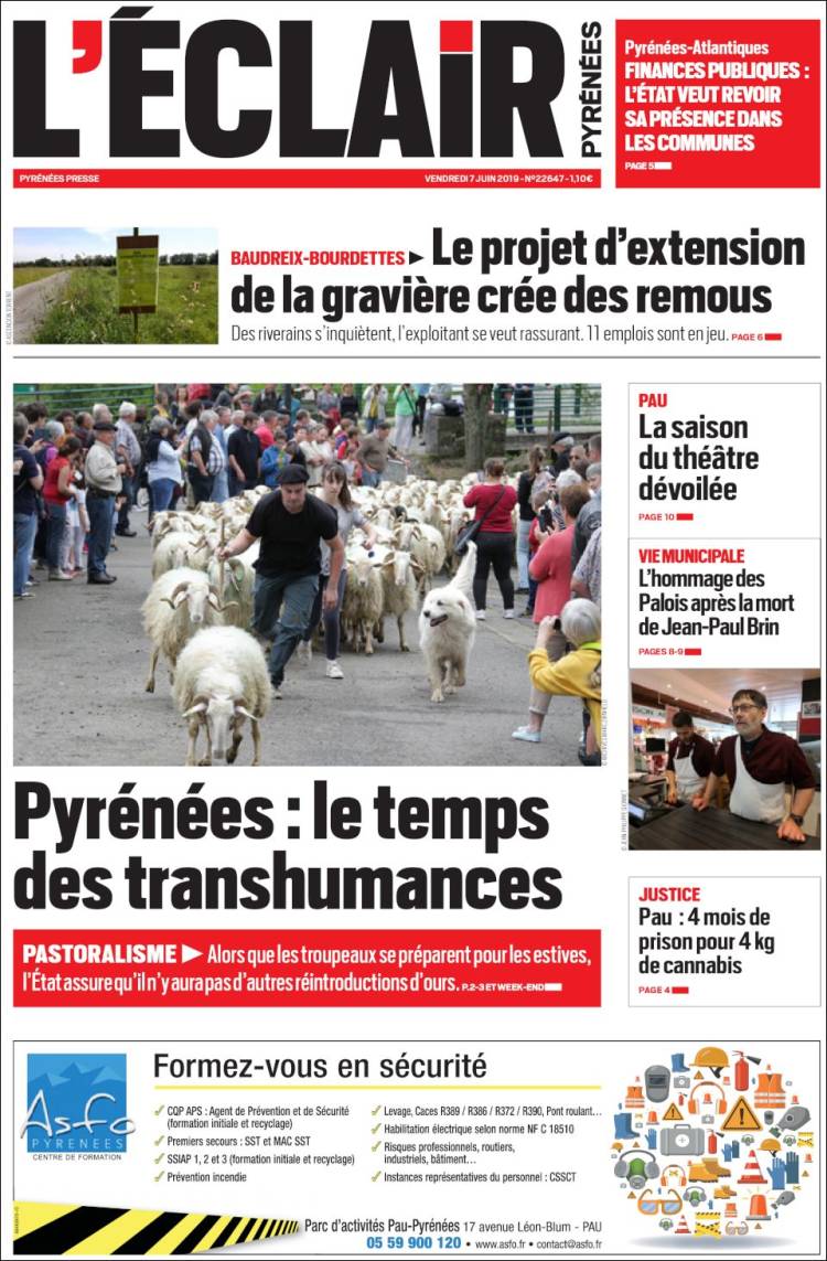 Portada de L'Eclair des Pyrénées (France)