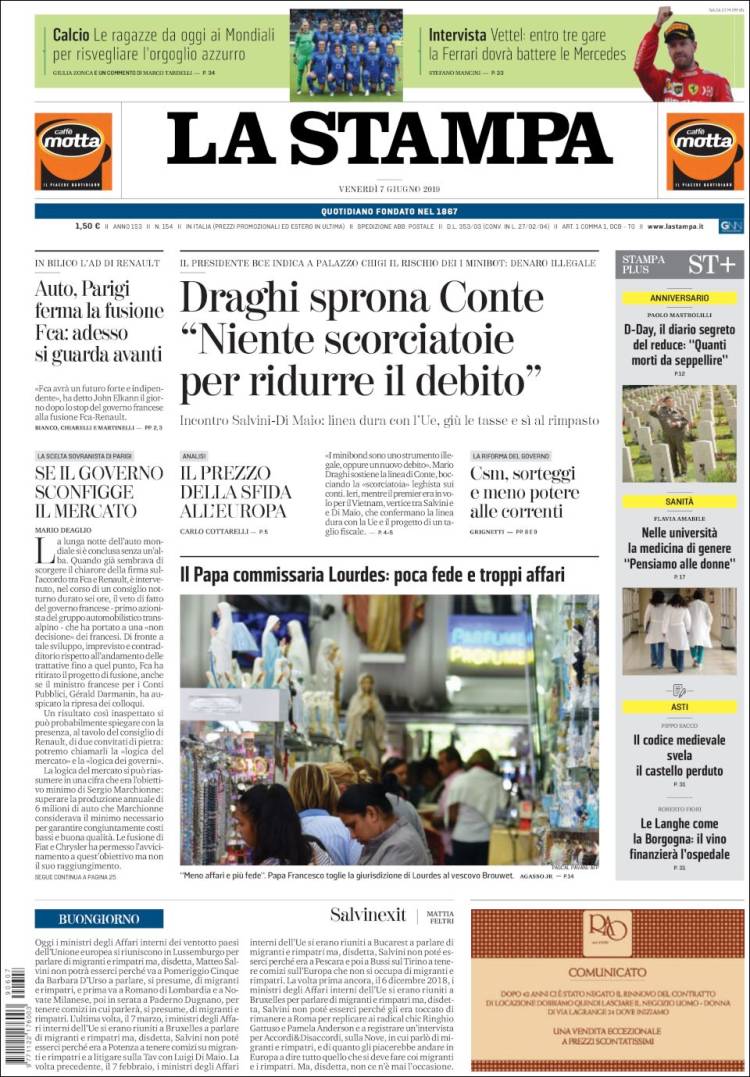 Portada de La Stampa (Italie)