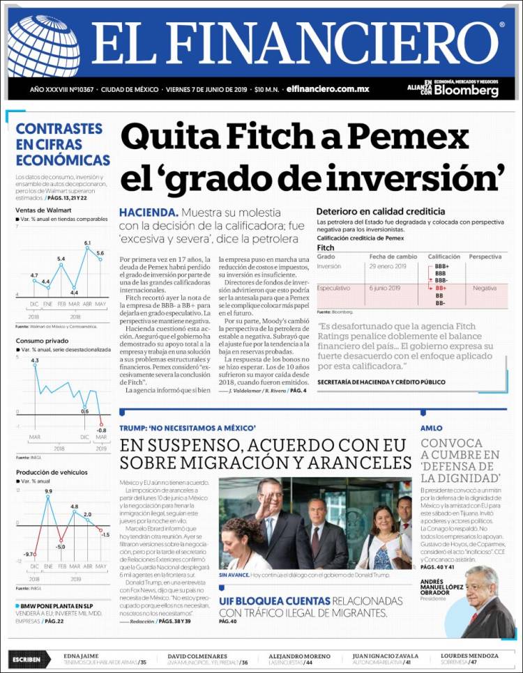 Portada de El Financiero (Mexique)