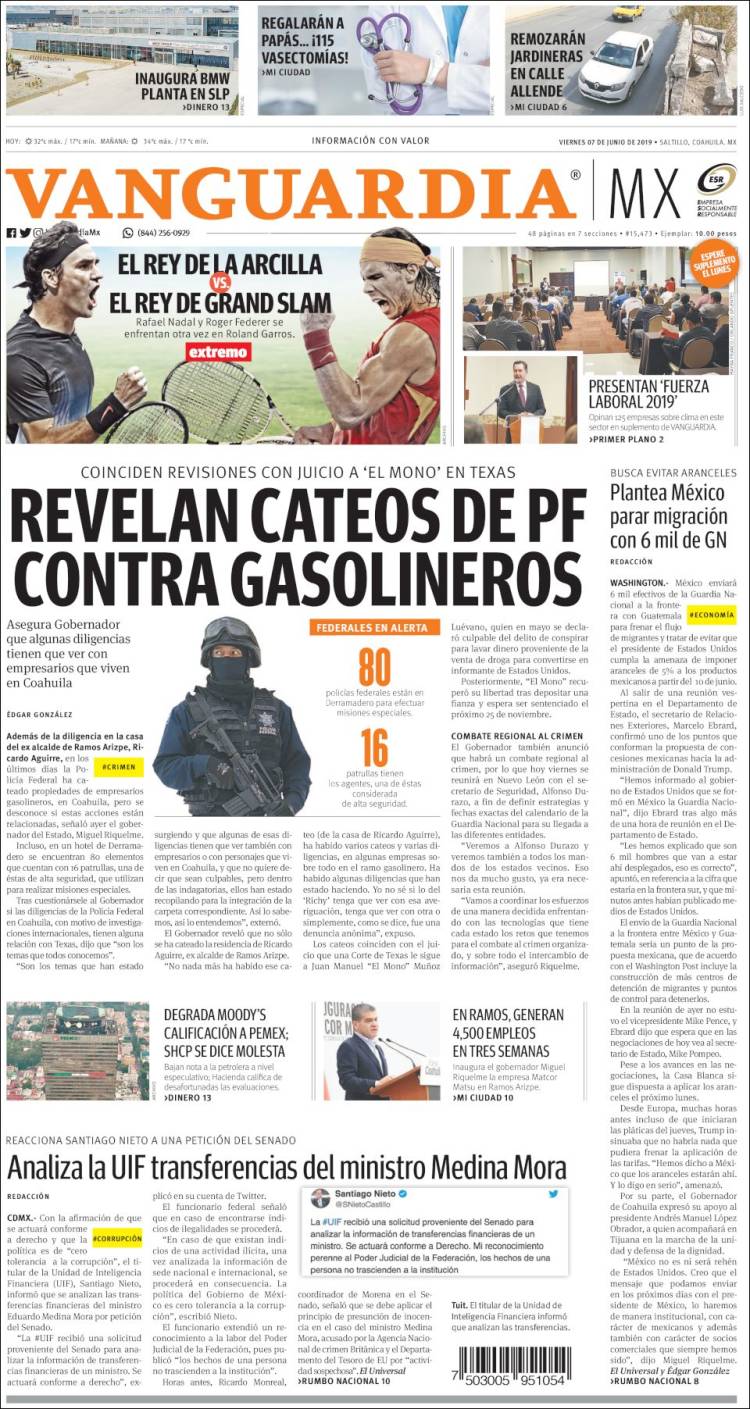 Portada de Vanguardia (Mexique)