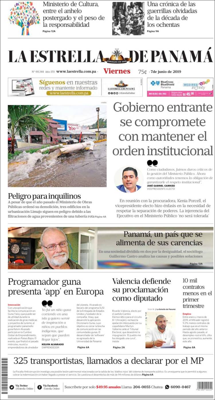 Portada de La Estrella de Panamá (Panam&aacute;)