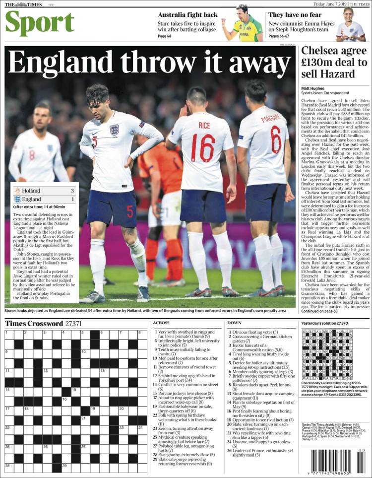 Portada de The Times Sport (Royaume-Uni)