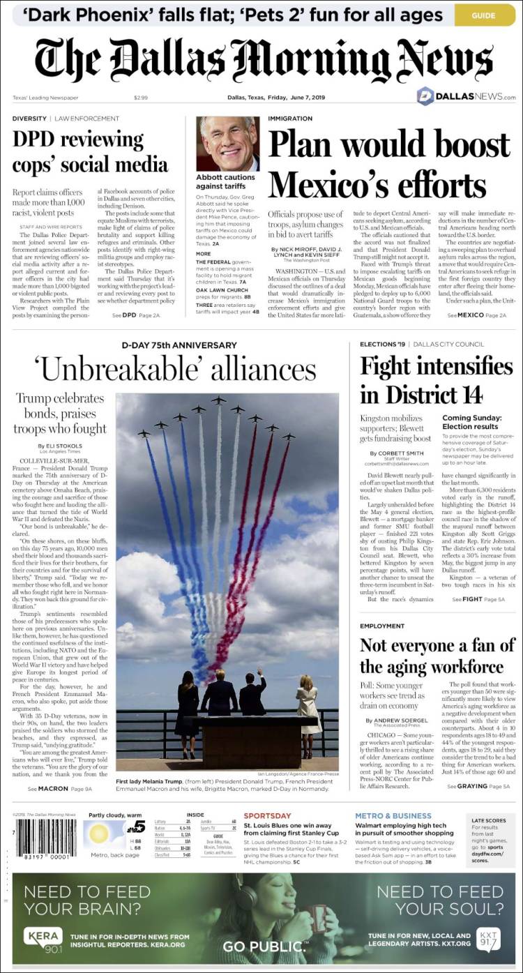 Portada de Dallas Morning News (USA)