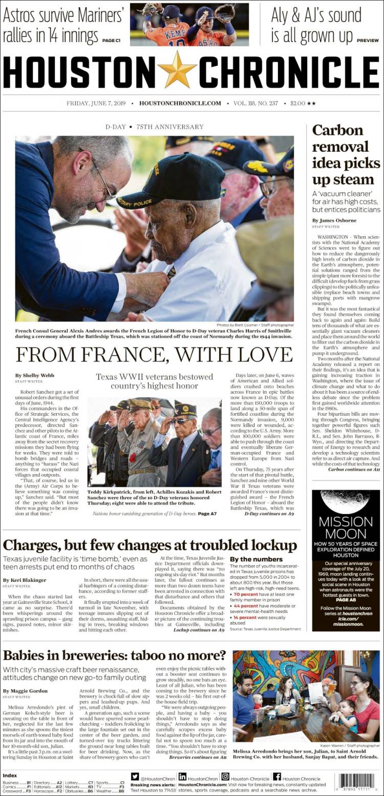 Portada de Houston Chronicle (États-Unis)