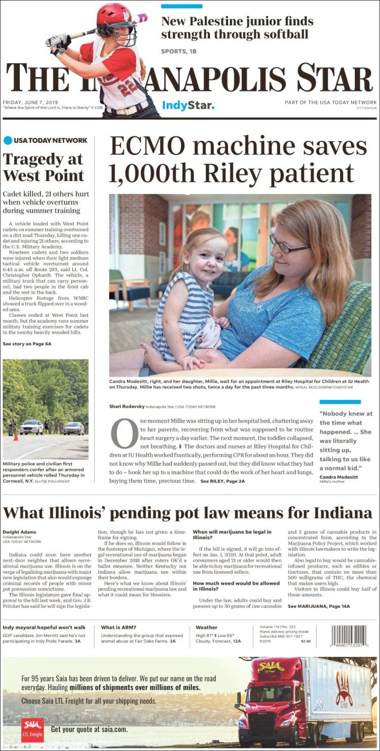 Portada de The Indianapolis Star (États-Unis)