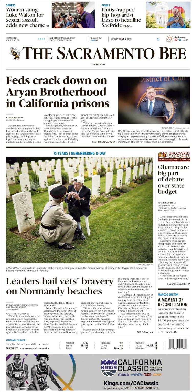 Portada de The Sacramento Bee (États-Unis)