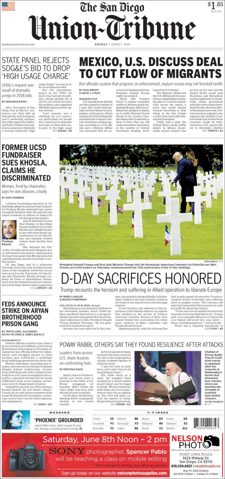 Portada de The San Diego Union-Tribune (USA)