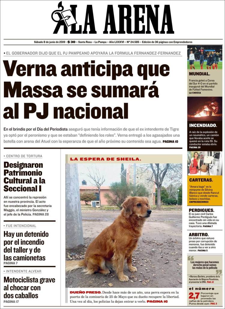 Portada de Diario La Arena (Argentina)