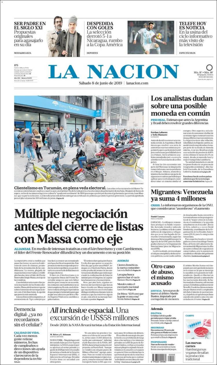 Portada de La Nación (Argentina)