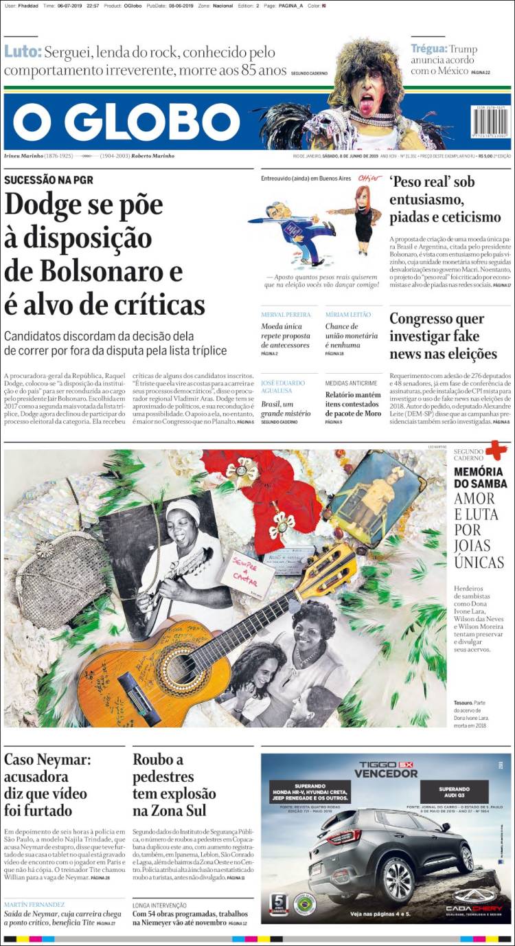 Portada de O Globo (Brasil)