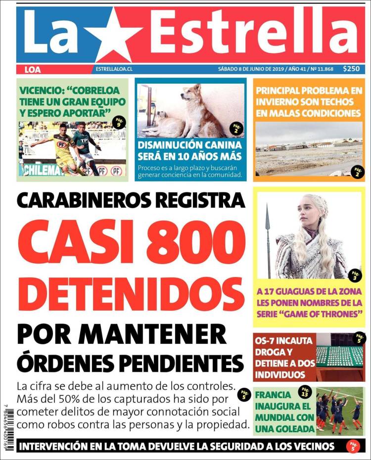 Portada de La Estrella de Loa (Chile)