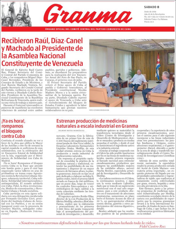 Portada de Granma (Cuba)