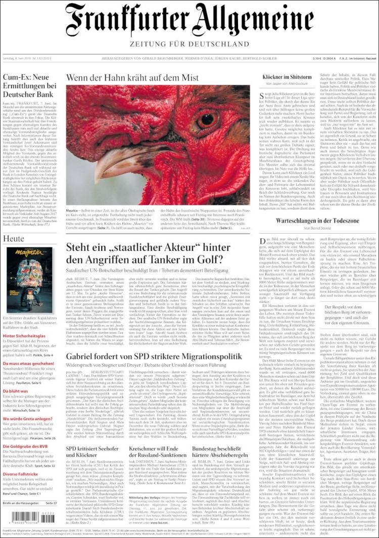 Portada de Frankfurter Allgemeine (Alemania)