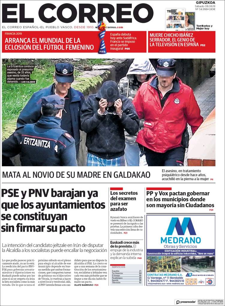 Portada de El Correo - Guipuzcoa (Espa&ntilde;a)
