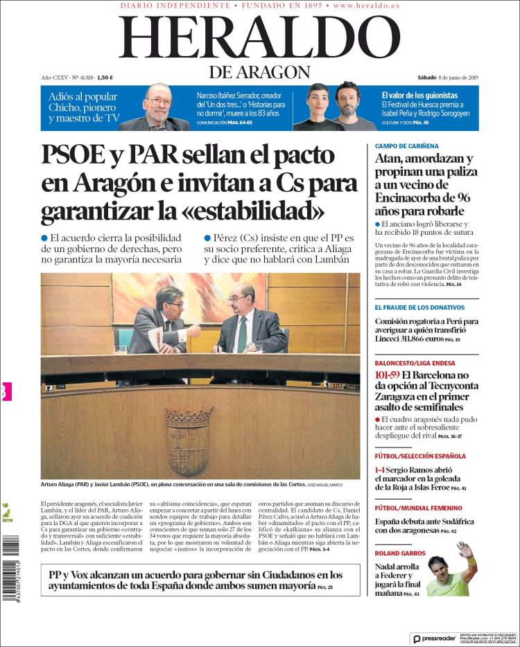 Portada de Heraldo de Aragón (Espa&ntilde;a)