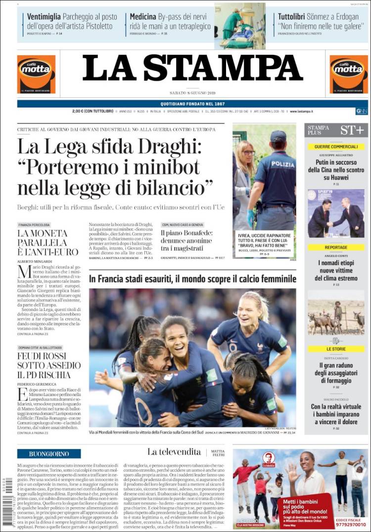 Portada de La Stampa (Italia)