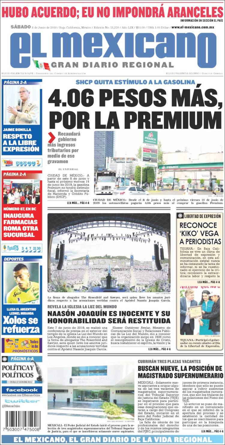 Portada de El Mexicano - El Gran Diario Regional (México)