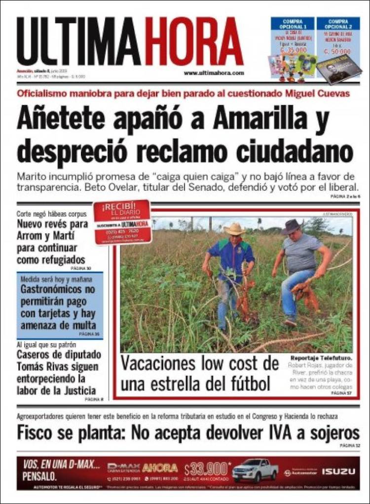 Portada de Última Hora (Paraguay)