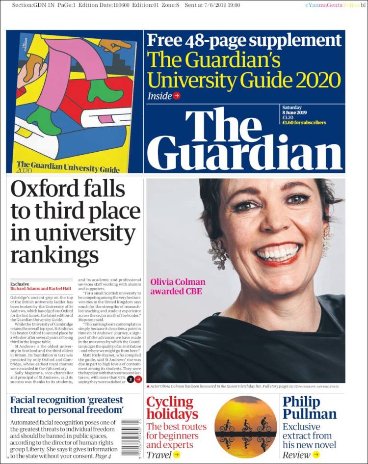 Portada de The Guardian (Reino Unido)