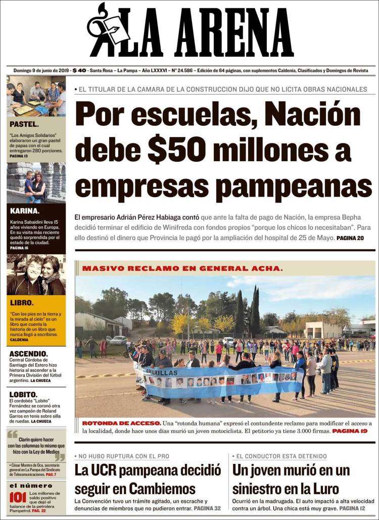 Portada de Diario La Arena (Argentina)