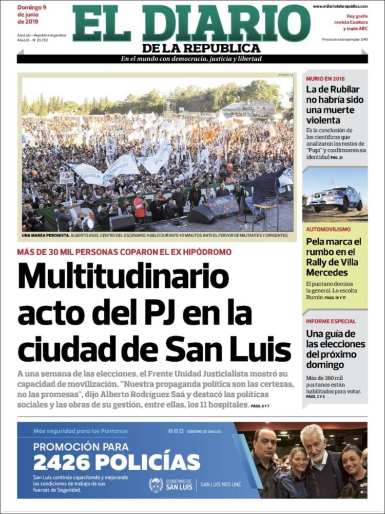 Portada de Diario de la República (Argentina)