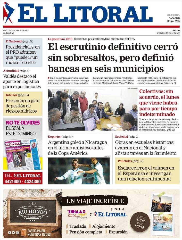 Portada de El Litoral Corrientes (Argentina)