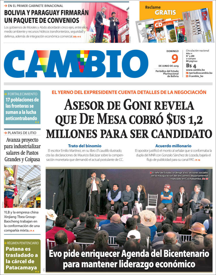 Portada de Cambio (Bolivia)