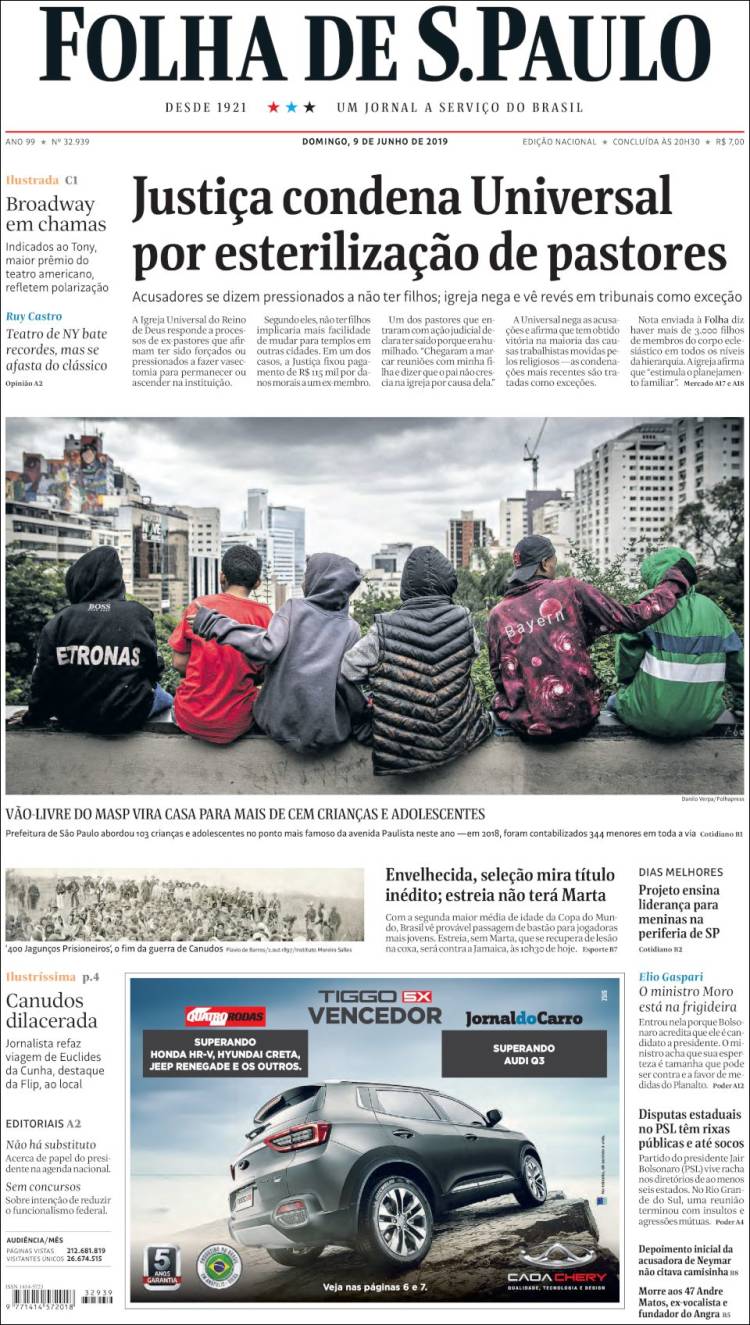 Portada de Folha de São Paulo (Brasil)