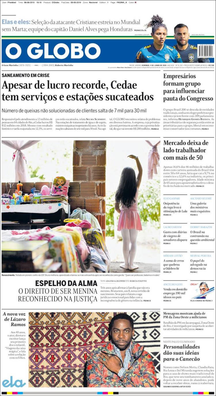 Portada de O Globo (Brasil)