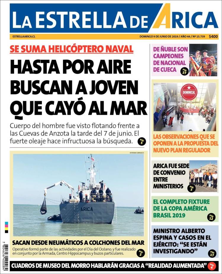 Portada de La Estrella de Arica (Chile)