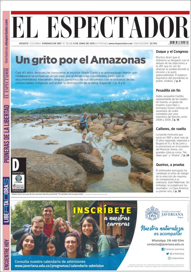 Portada de El Espectador (Colombia)