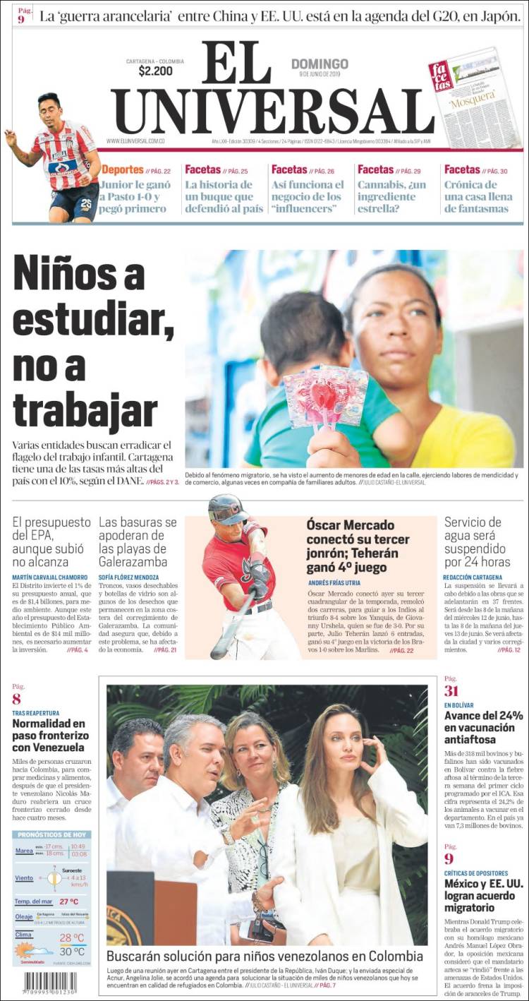 Portada de El Universal (Colombia)