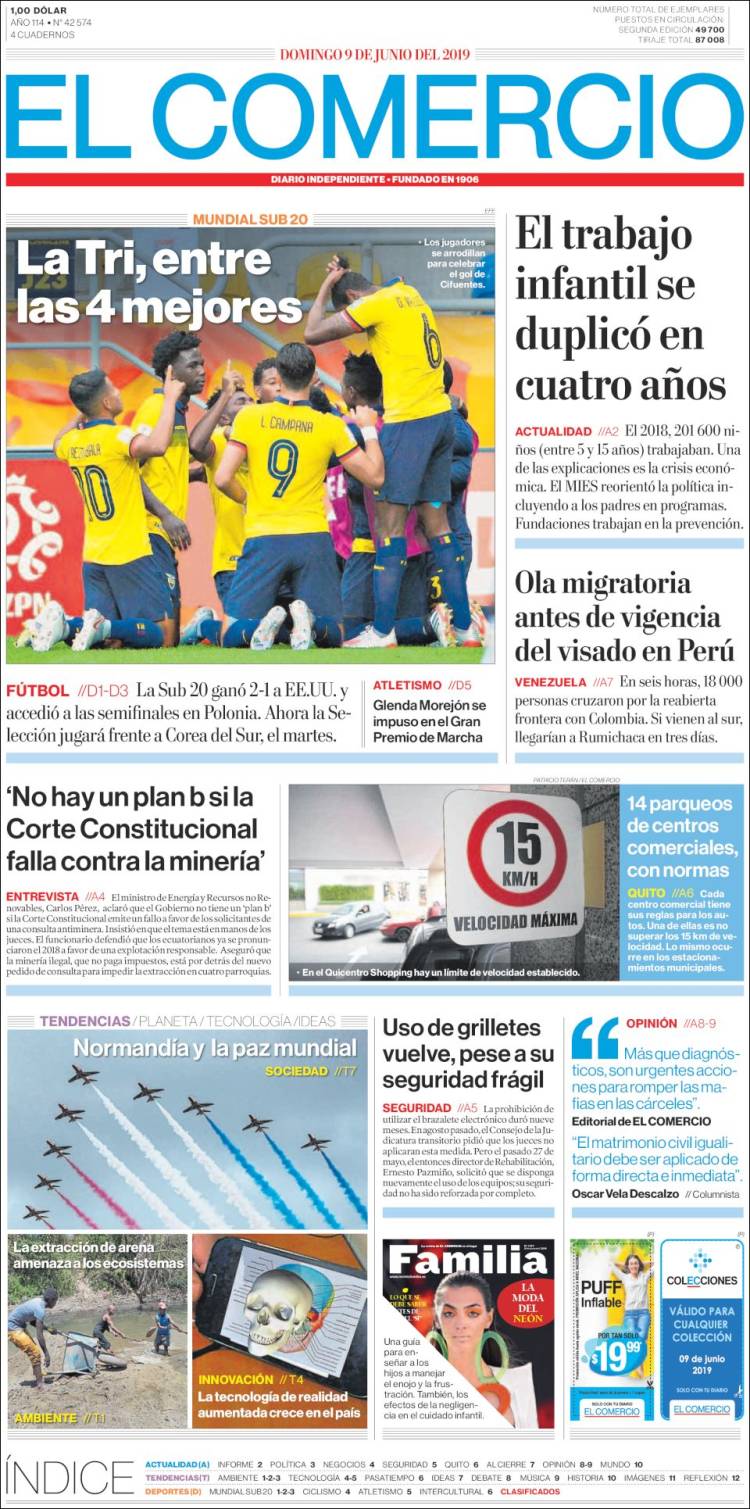 Portada de El Comercio (Ecuador)