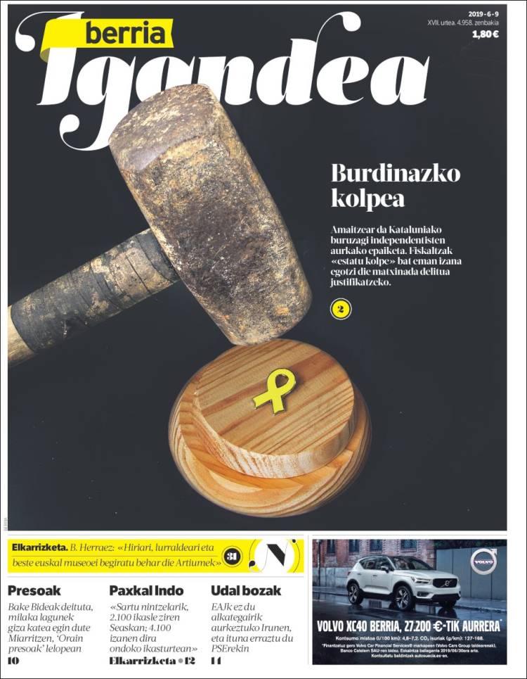 Portada de Berria (Espa&ntilde;a)