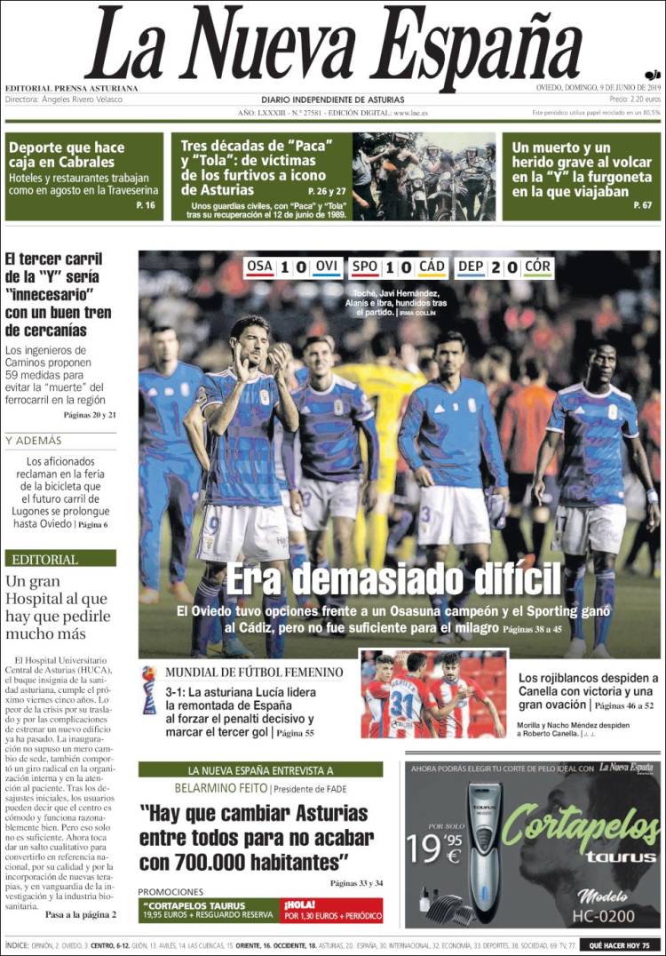 Portada de La Nueva España (Espa&ntilde;a)