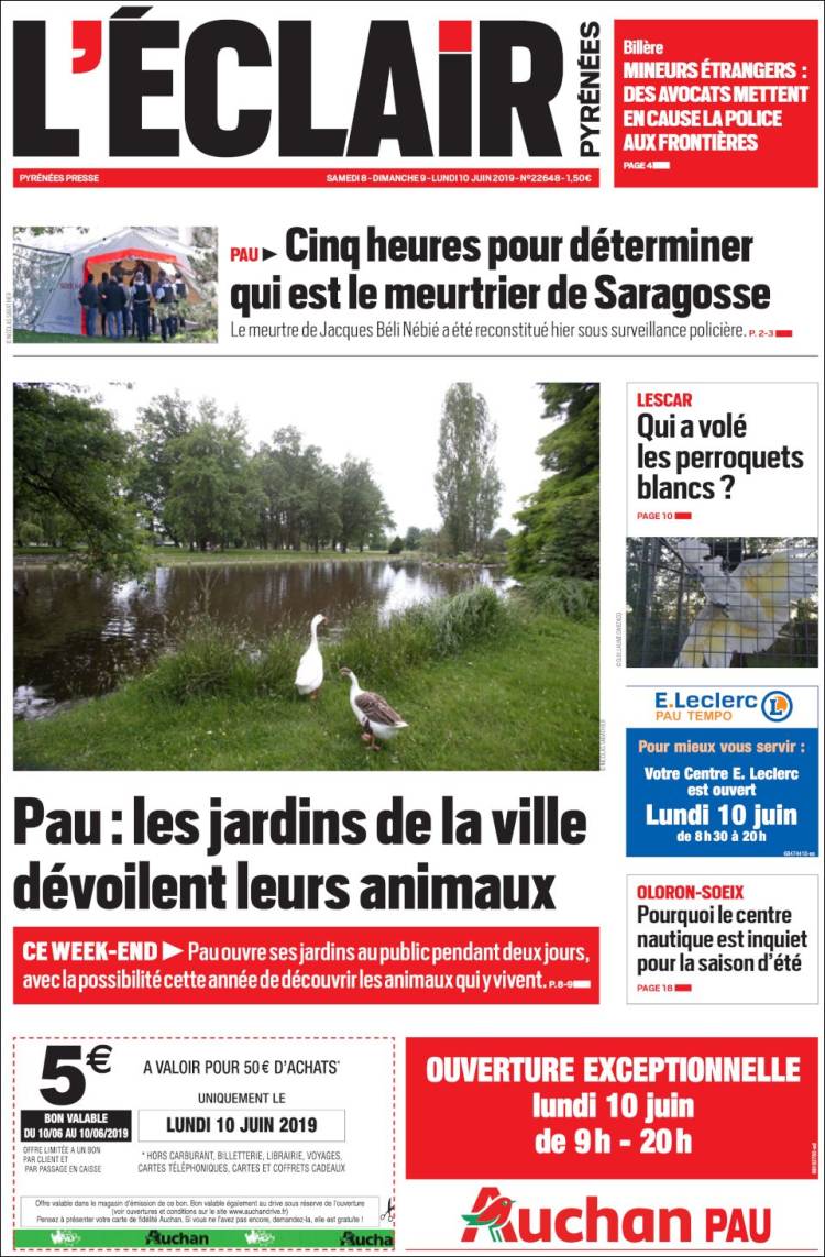 Portada de L'Eclair des Pyrénées (Francia)