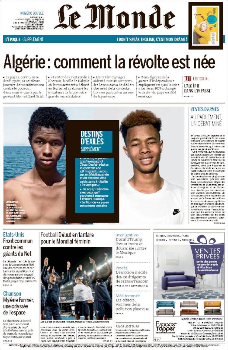 Portada de Le Monde (Francia)