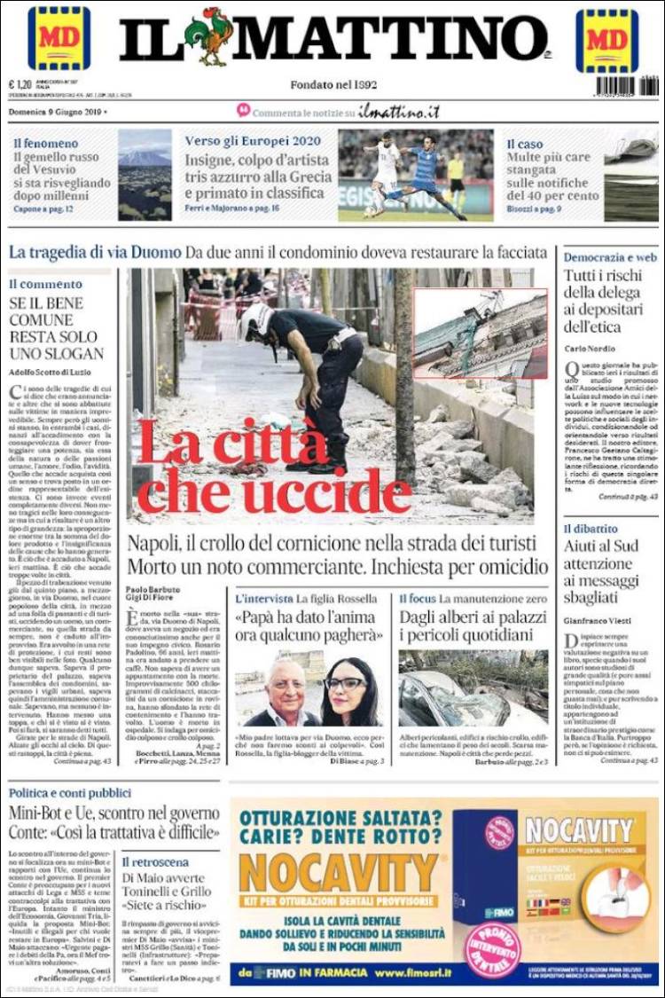 Portada de Il Mattino (Italia)