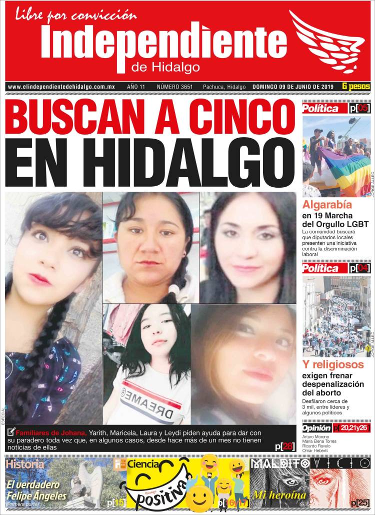 Portada de El Independiente de Hidalgo (M&eacute;xico)