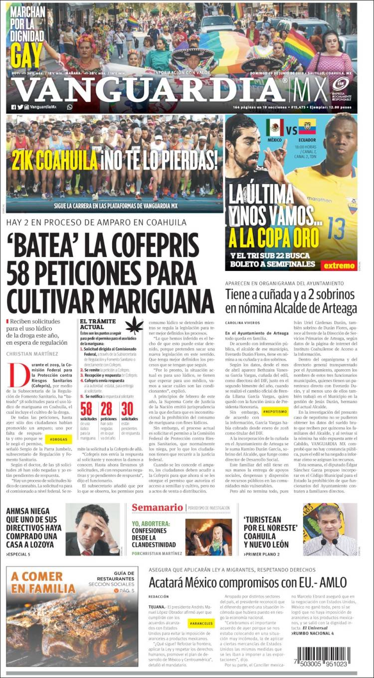 Portada de Vanguardia (M&eacute;xico)