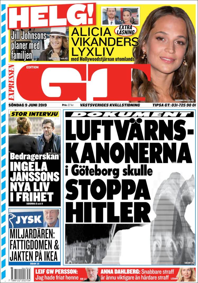 Portada de Göteborgstidningen (Suecia)