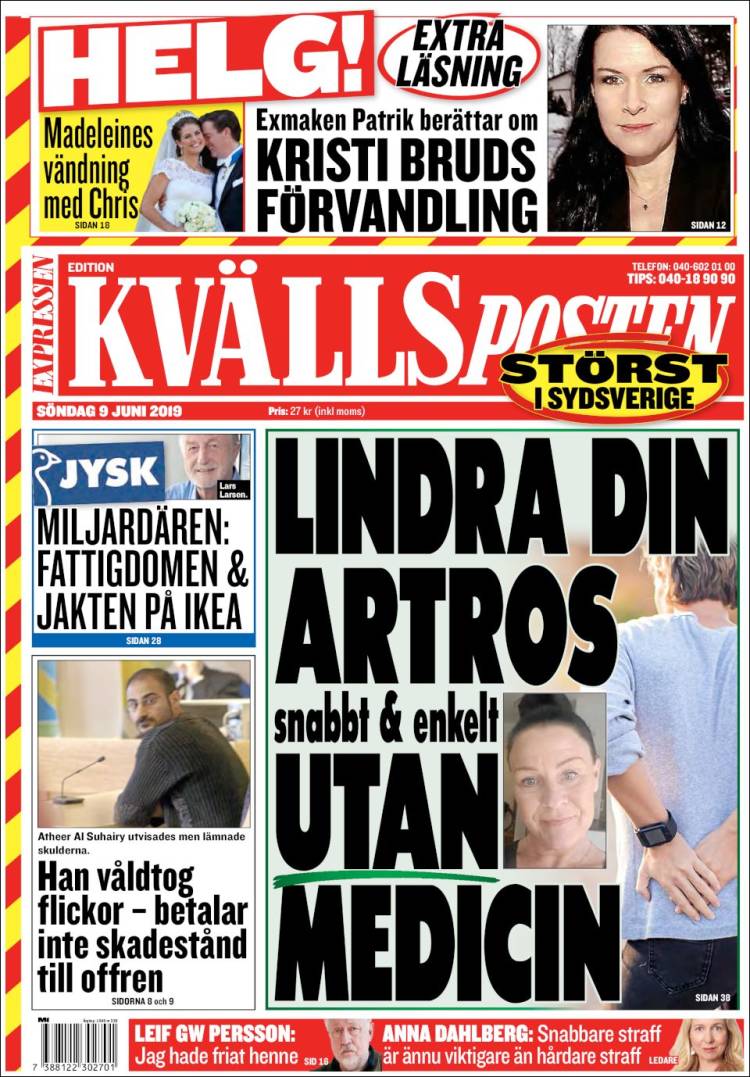 Portada de Kvällsposten (Suecia)